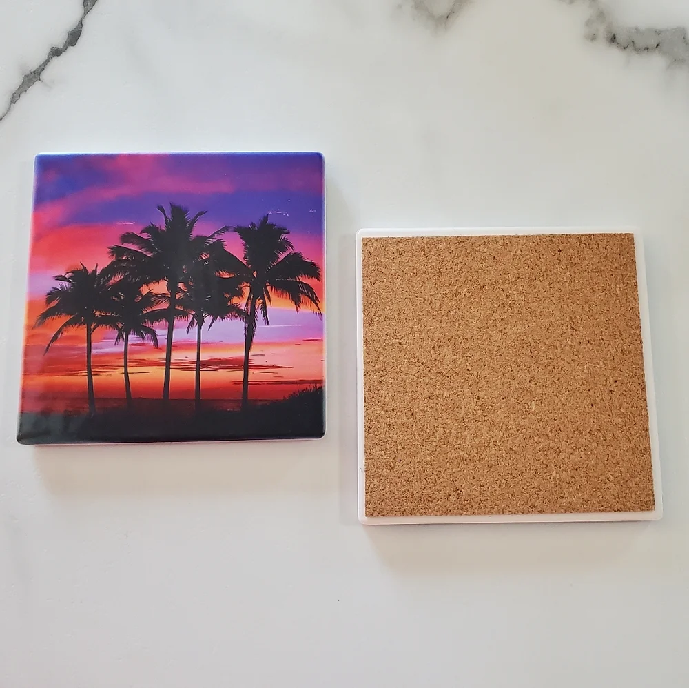 Sunset Palm Trees 2 Pack Sandstone Coasters